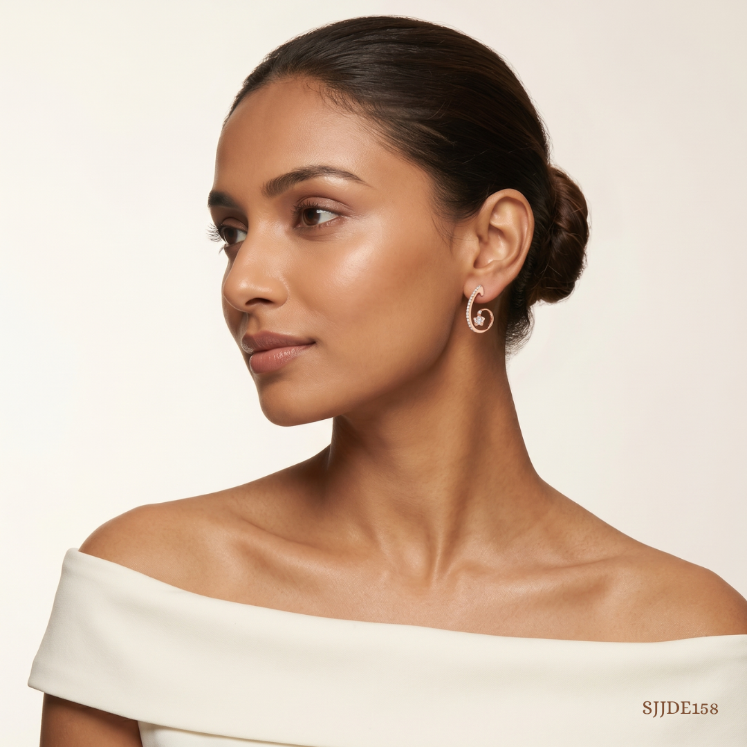 SJJDE158 | Blooming Spiral Diamond Hoop Earrings