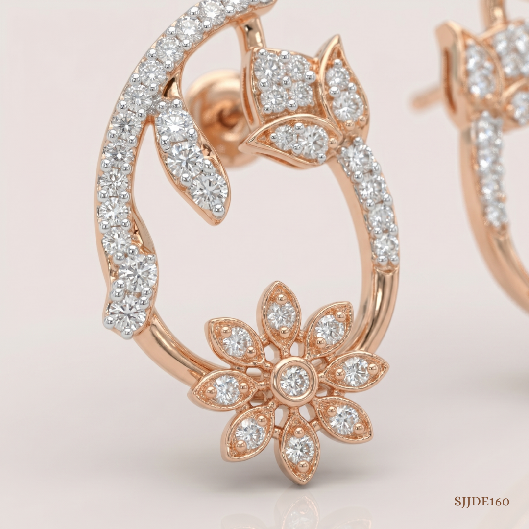SJJDE160 | Vine Blossom Diamond Stud Earrings