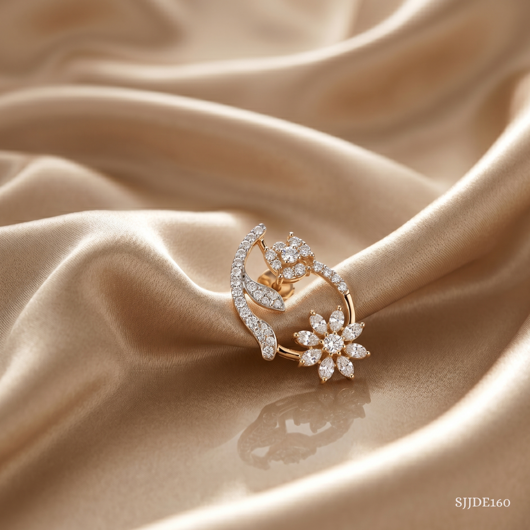 SJJDE160 | Vine Blossom Diamond Stud Earrings