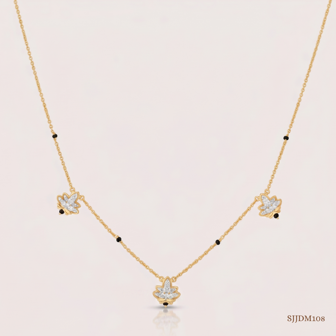 SJJDM108 | Floral Trio Diamond Designer Mangalsutra