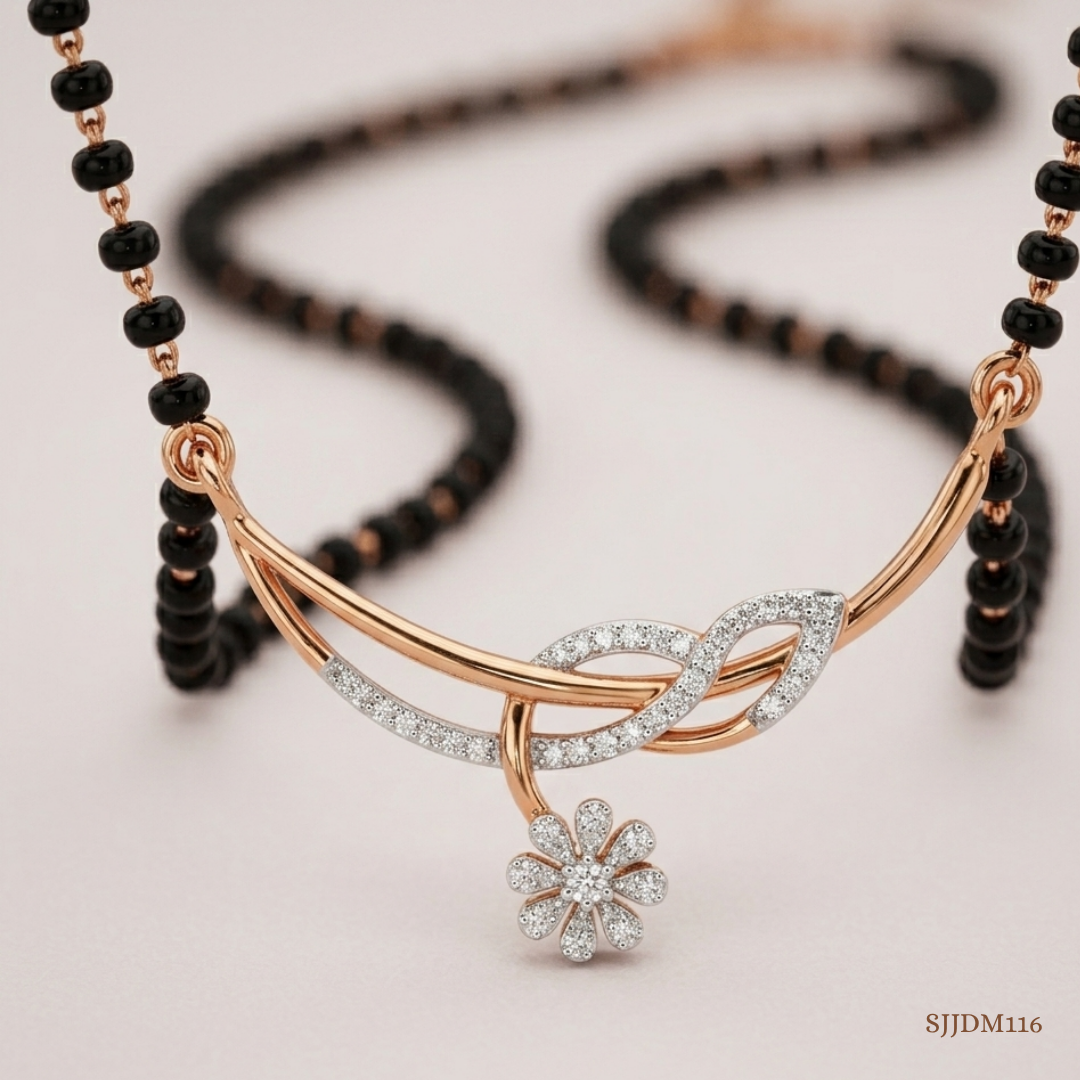 SJJDM116 | Floral Motif Diamond Designer Mangalsutra