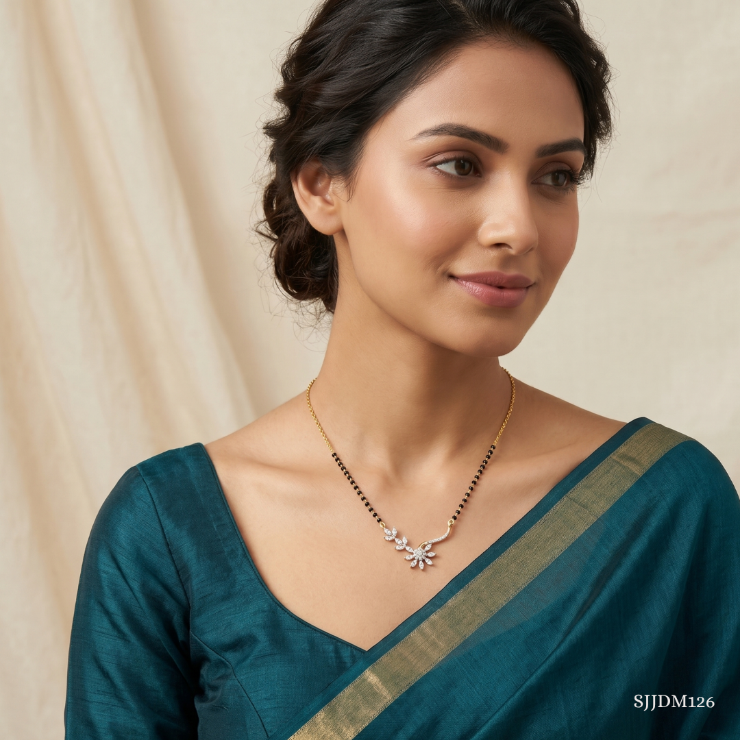 SJJDM126 | Floral Radiance Diamond Designer Mangalsutra