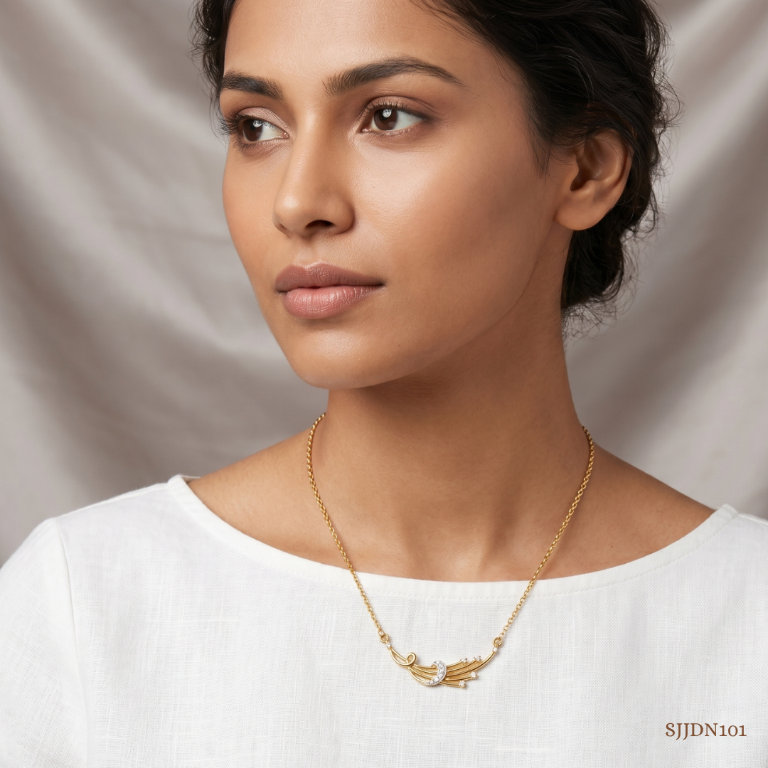 SJJDN101 | Bold Feather Diamond Designer Necklace