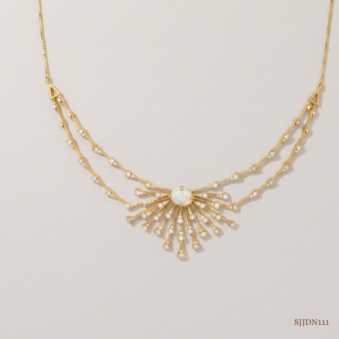 SJJDN111 | Opal Sunburst Diamond Designer Necklace