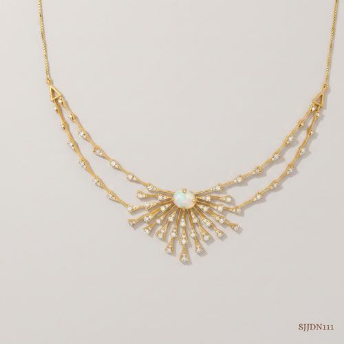 SJJDN111 | Opal Sunburst Diamond Designer Necklace
