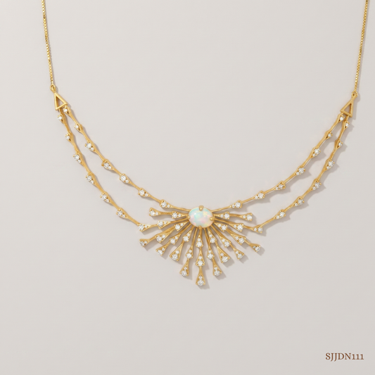 SJJDN111 | Opal Sunburst Diamond Designer Necklace