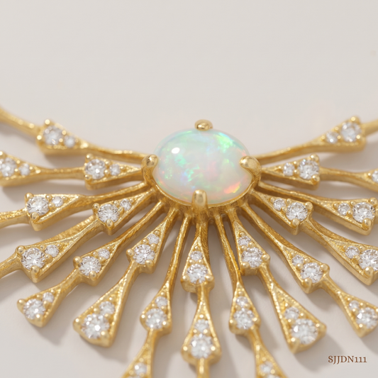 SJJDN111 | Opal Sunburst Diamond Designer Necklace
