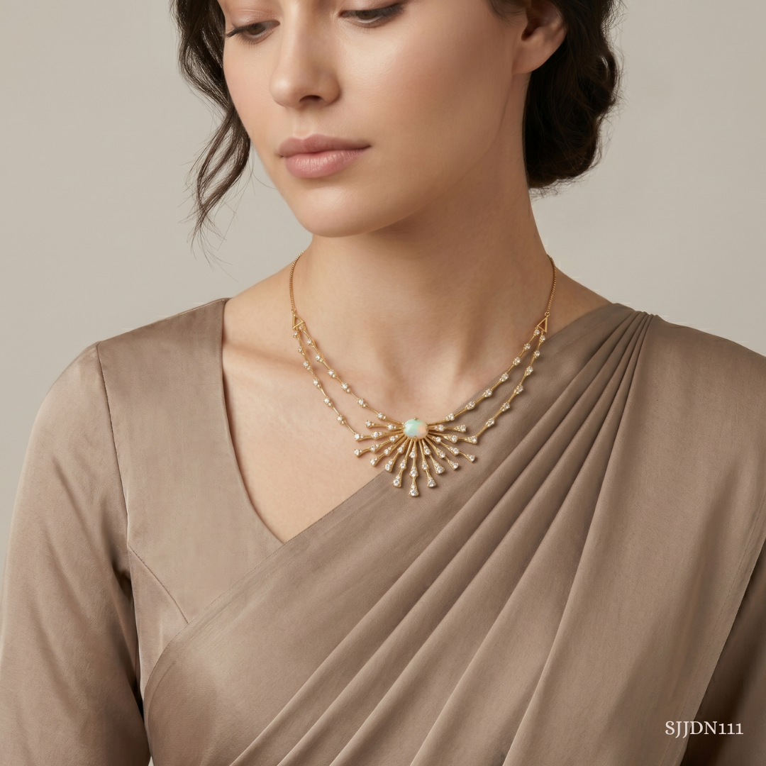 SJJDN111 | Opal Sunburst Diamond Designer Necklace