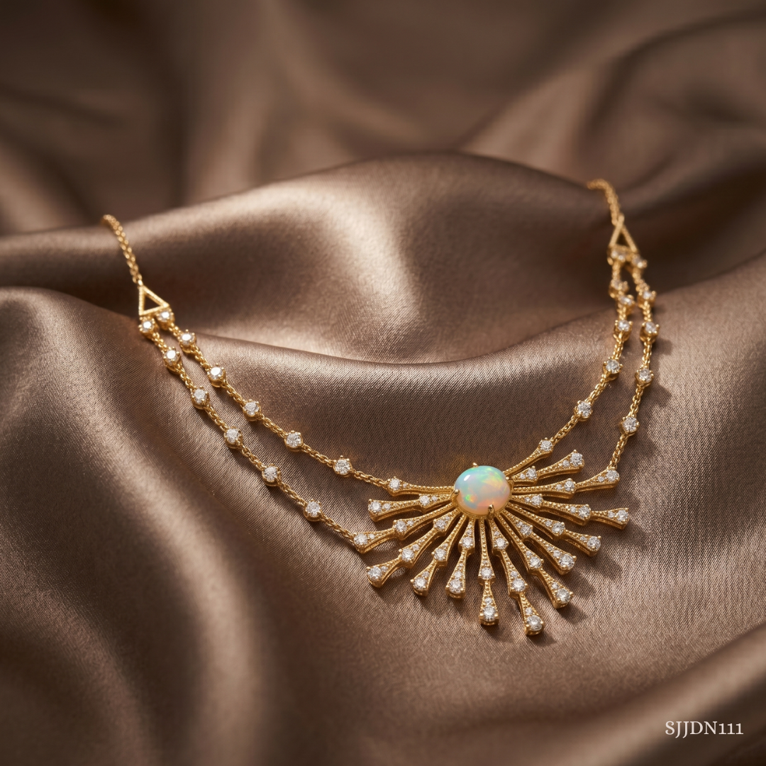 SJJDN111 | Opal Sunburst Diamond Designer Necklace