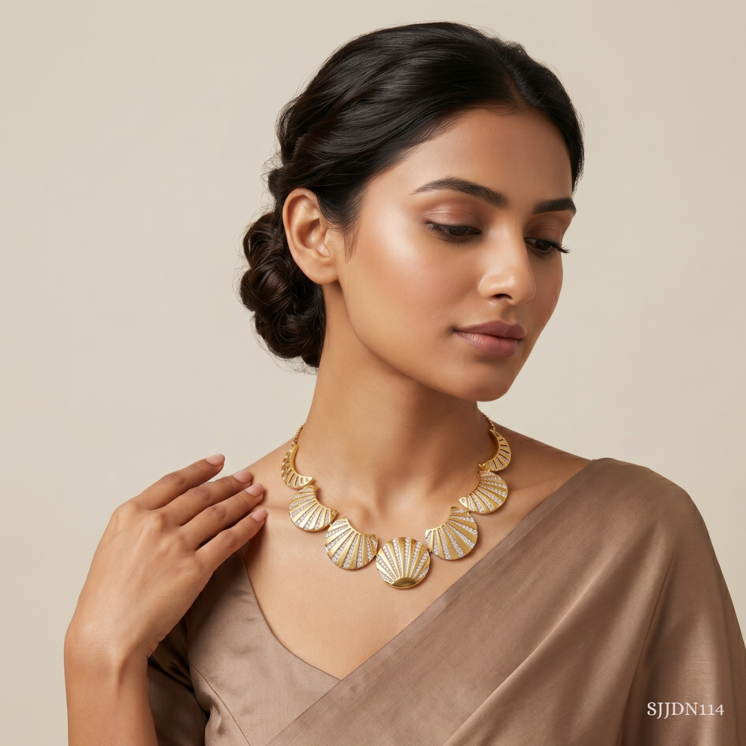 SJJDN114 | Golden Ray Diamond Designer Necklace