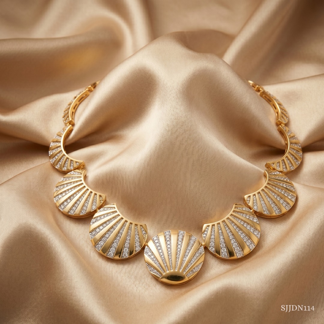 SJJDN114 | Golden Ray Diamond Designer Necklace