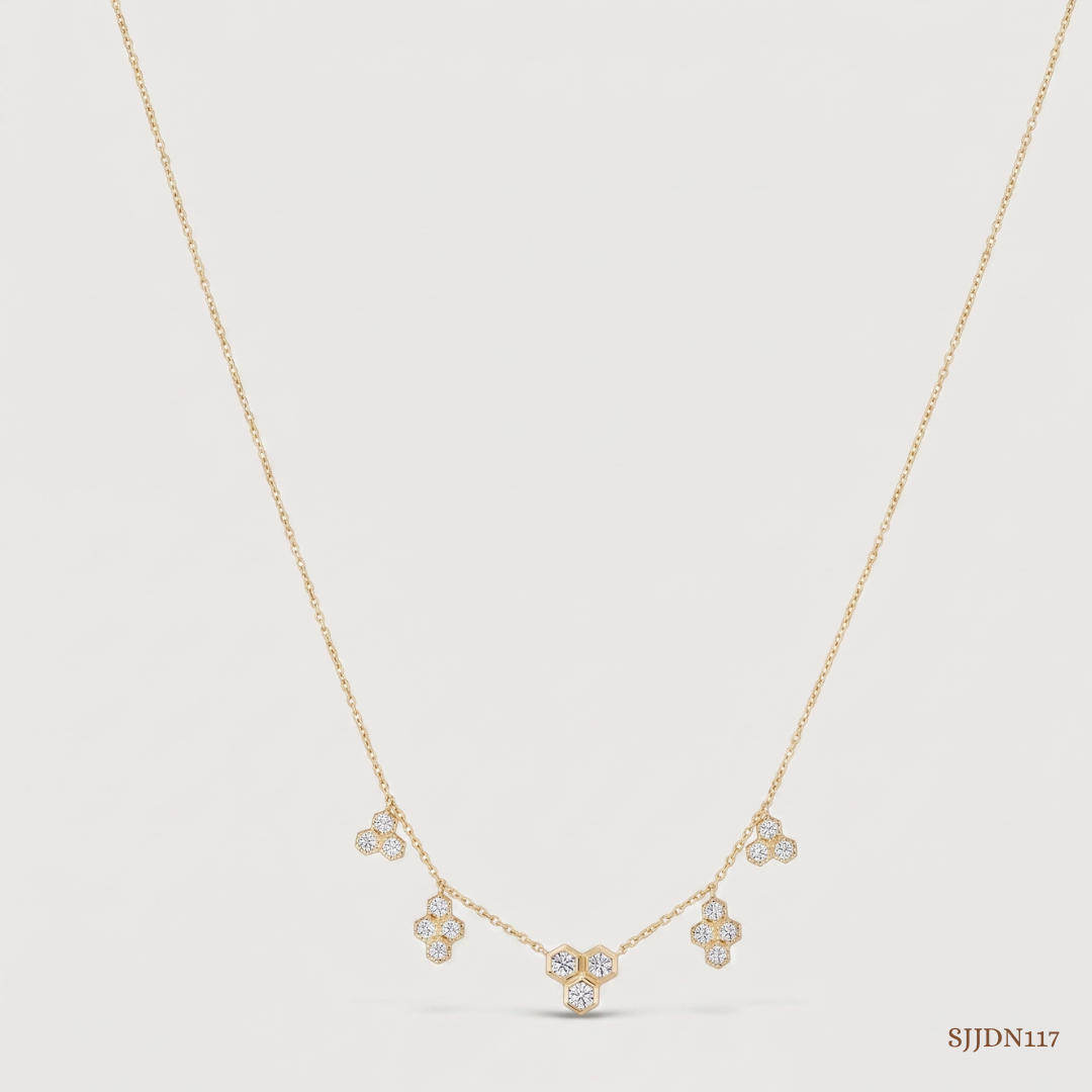 SJJDN117 | Honeycomb Harmony Diamond Statement Necklace