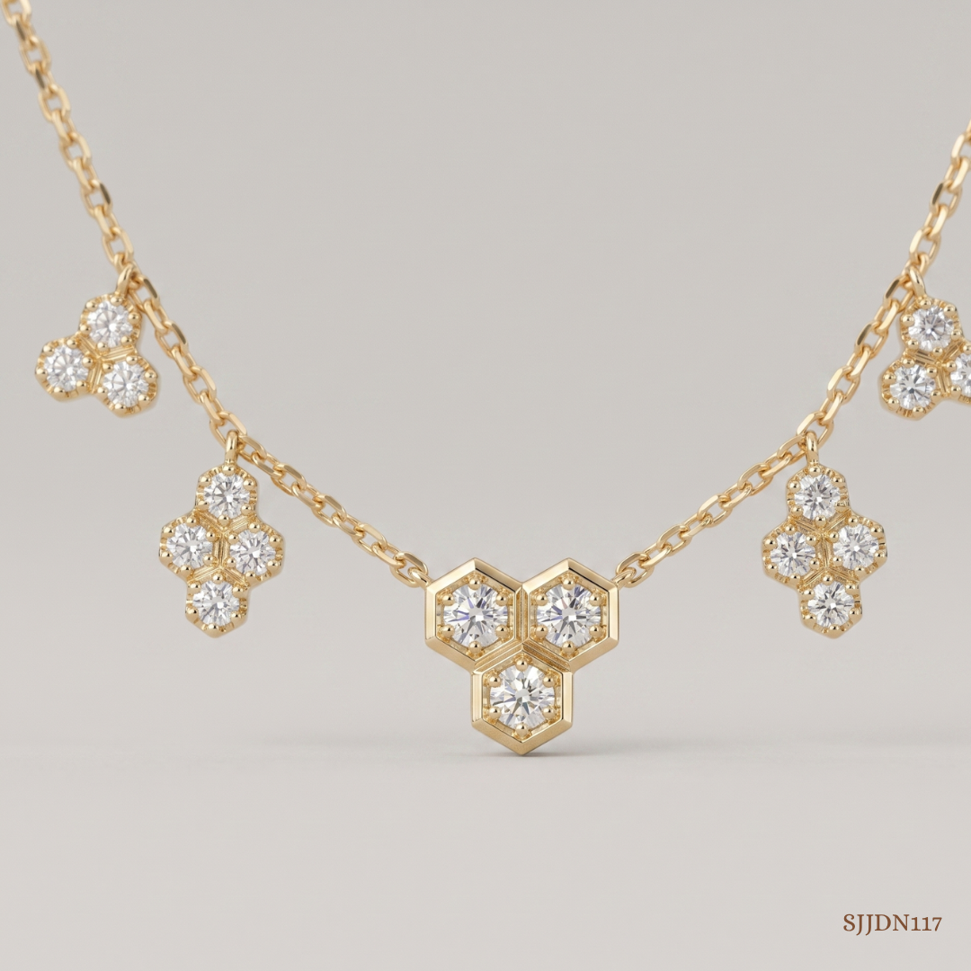 SJJDN117 | Honeycomb Harmony Diamond Statement Necklace