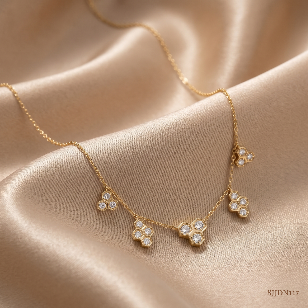SJJDN117 | Honeycomb Harmony Diamond Statement Necklace