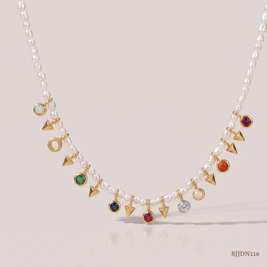 SJJDN118 | Navratna Charm Diamond Designer Necklace