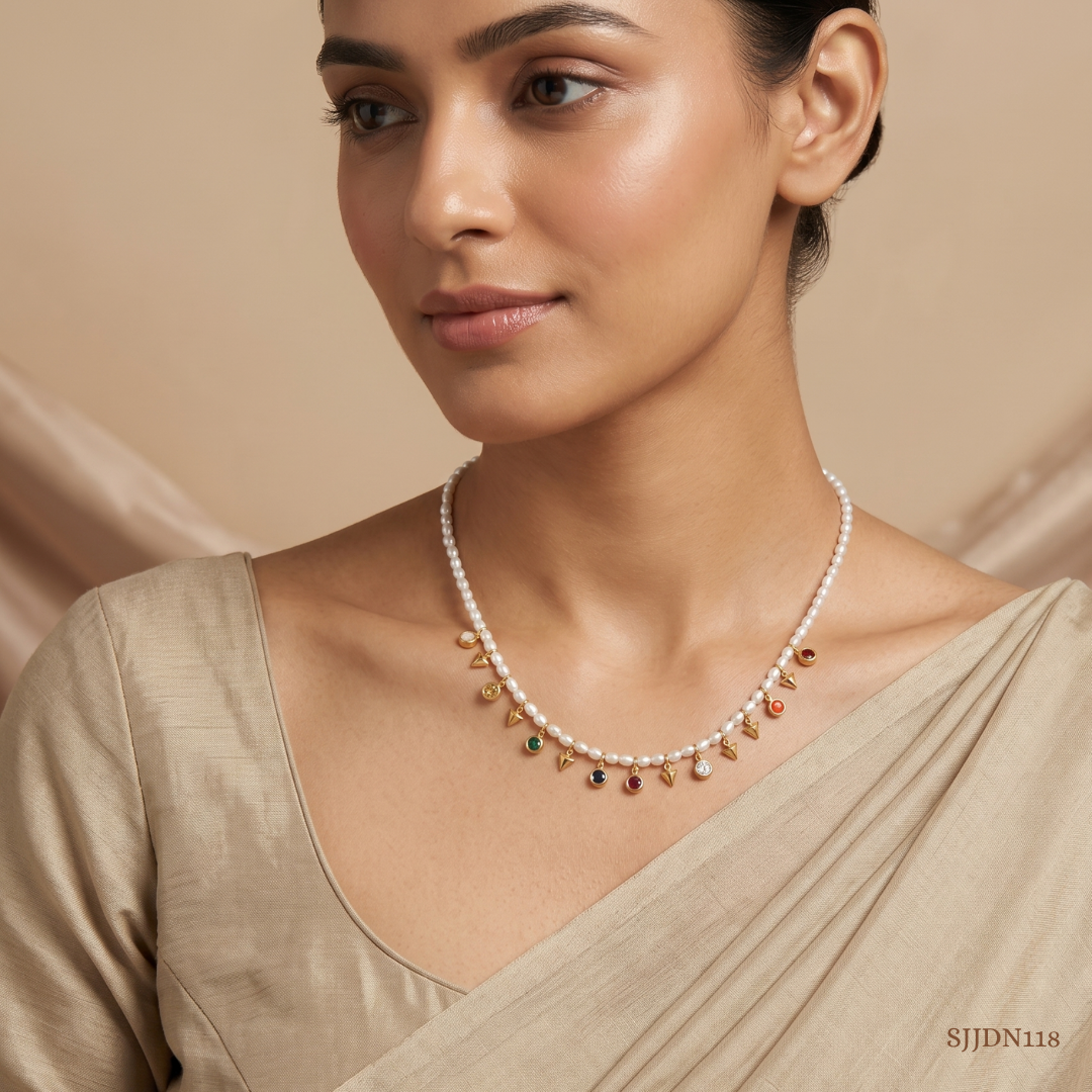 SJJDN118 | Navratna Charm Diamond Designer Necklace