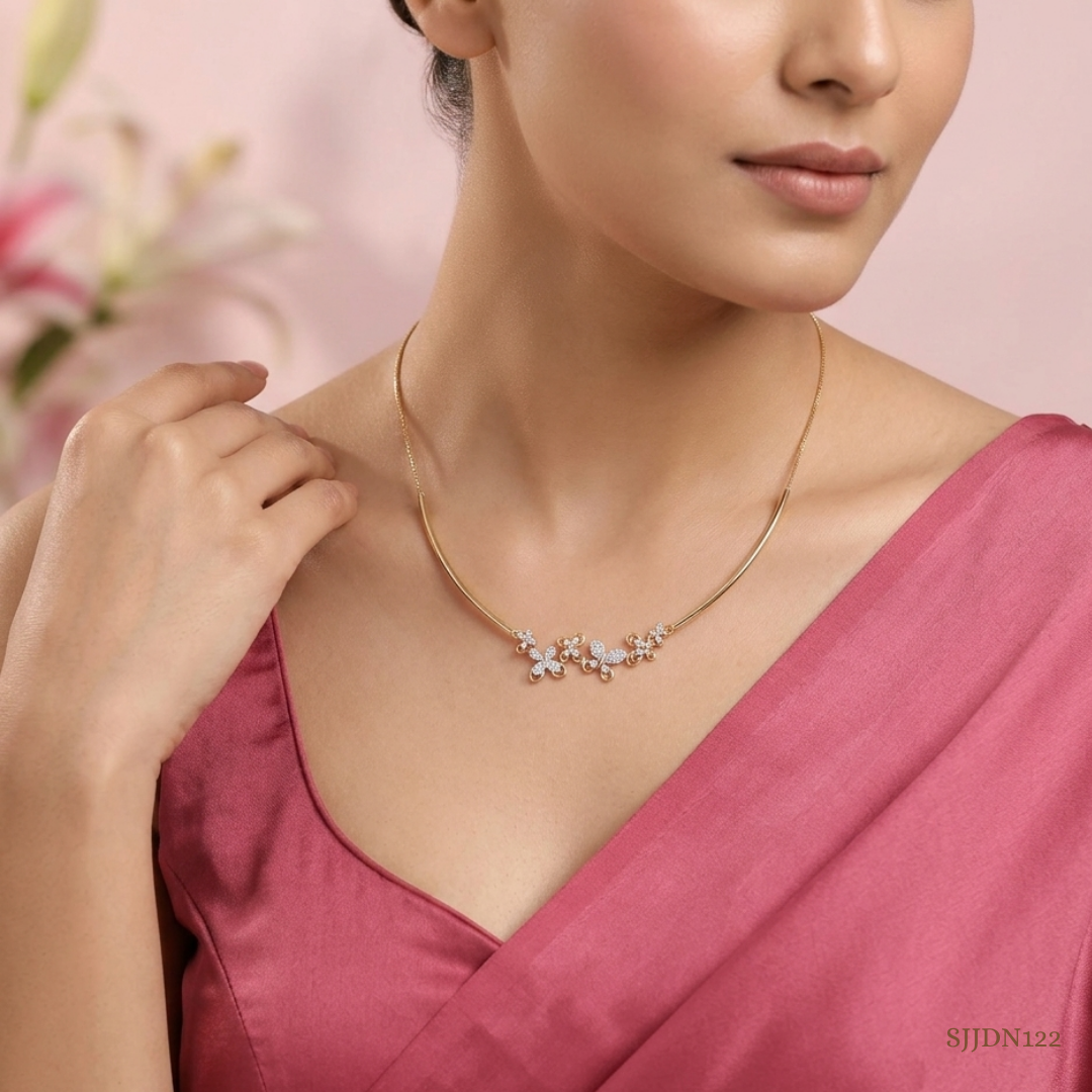 SJJDN122 | Butterfly Garden Diamond Floral Necklace