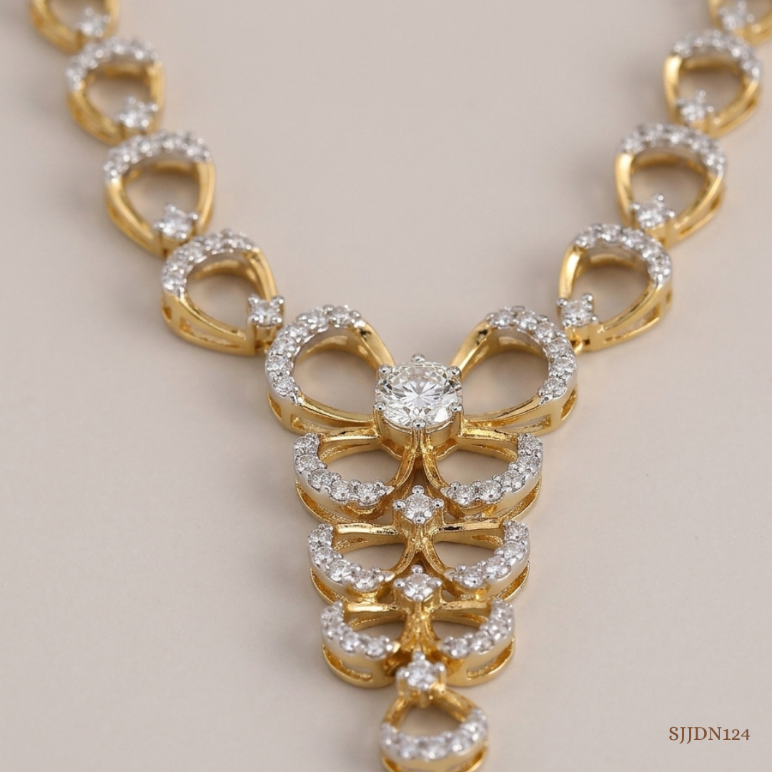 SJJDN124 | Delicate Bowtie Diamond Designer Necklace