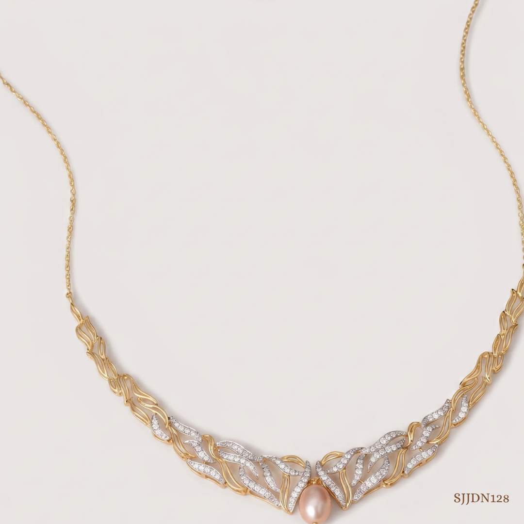 SJJDN128 | Meandering River Pearl and Diamond Necklace