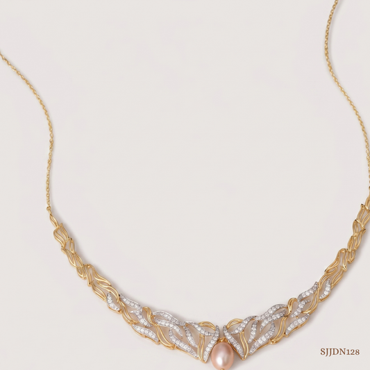 SJJDN128 | Meandering River Pearl and Diamond Necklace