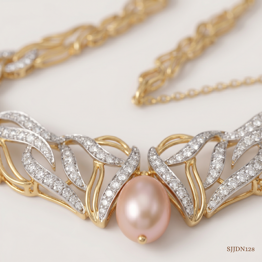 SJJDN128 | Meandering River Pearl and Diamond Necklace