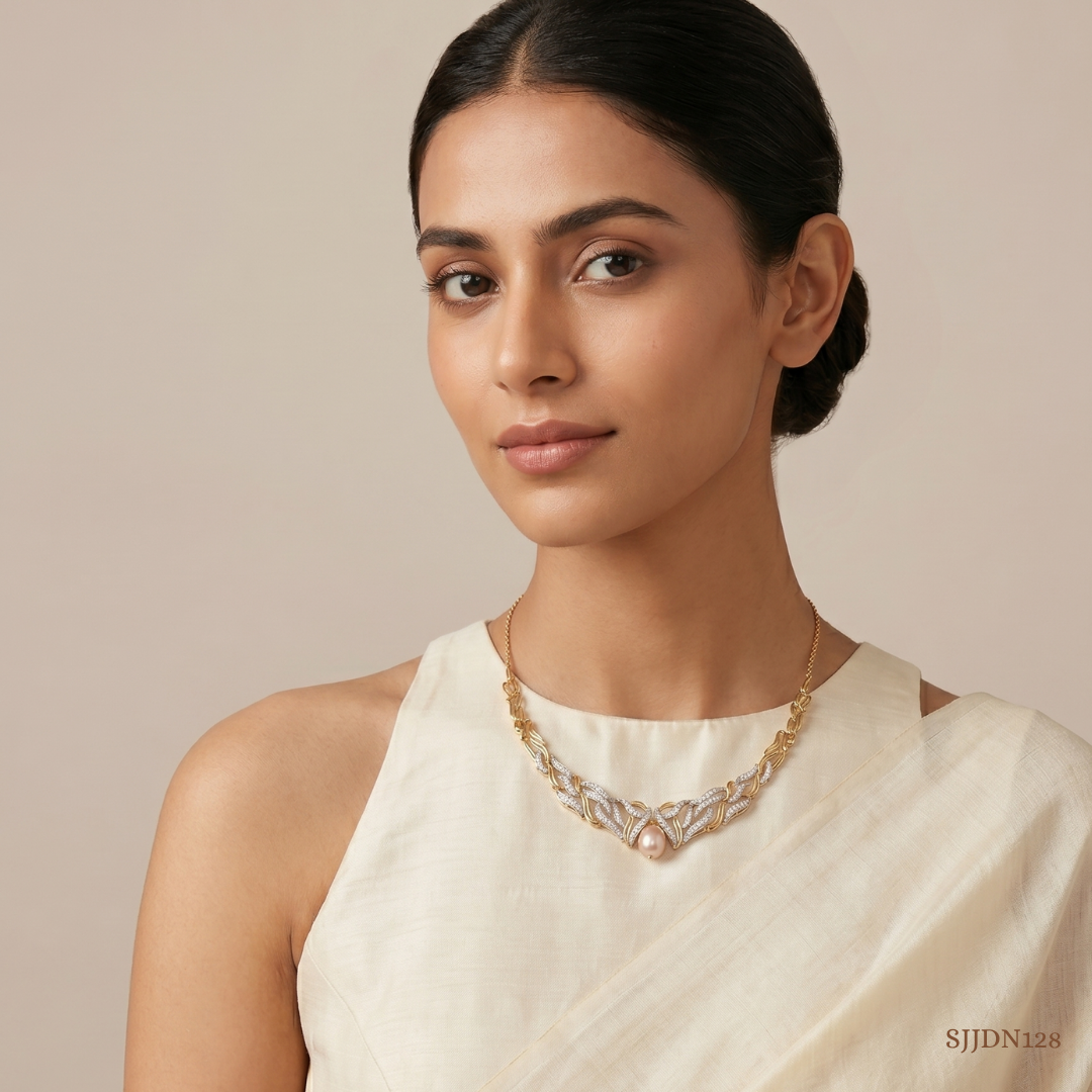 SJJDN128 | Meandering River Pearl and Diamond Necklace