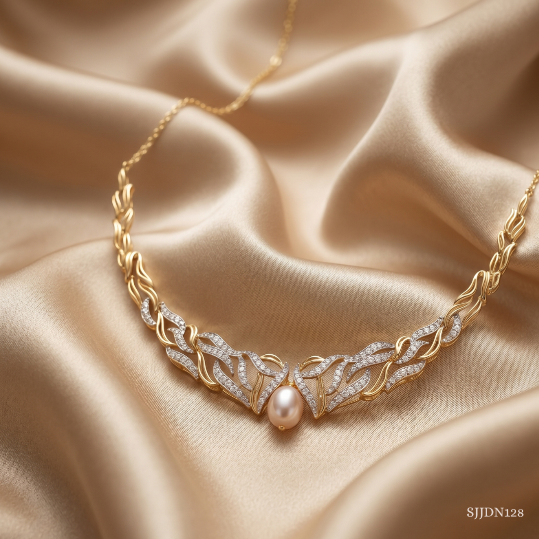 SJJDN128 | Meandering River Pearl and Diamond Necklace