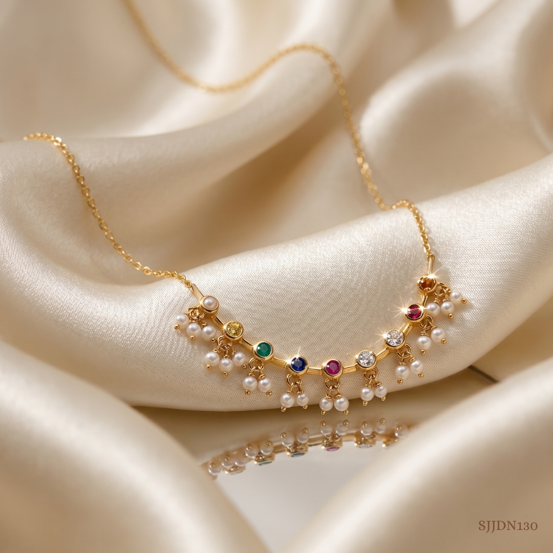 SJJDN130 | Navratna Charm Diamond Elegant Necklace
