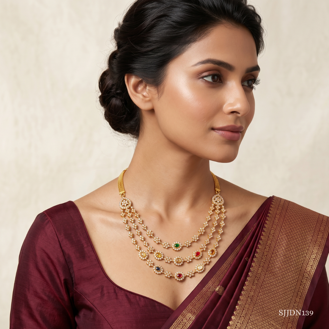 SJJDN139 | Navratna Symphony Diamond Luxury Necklace