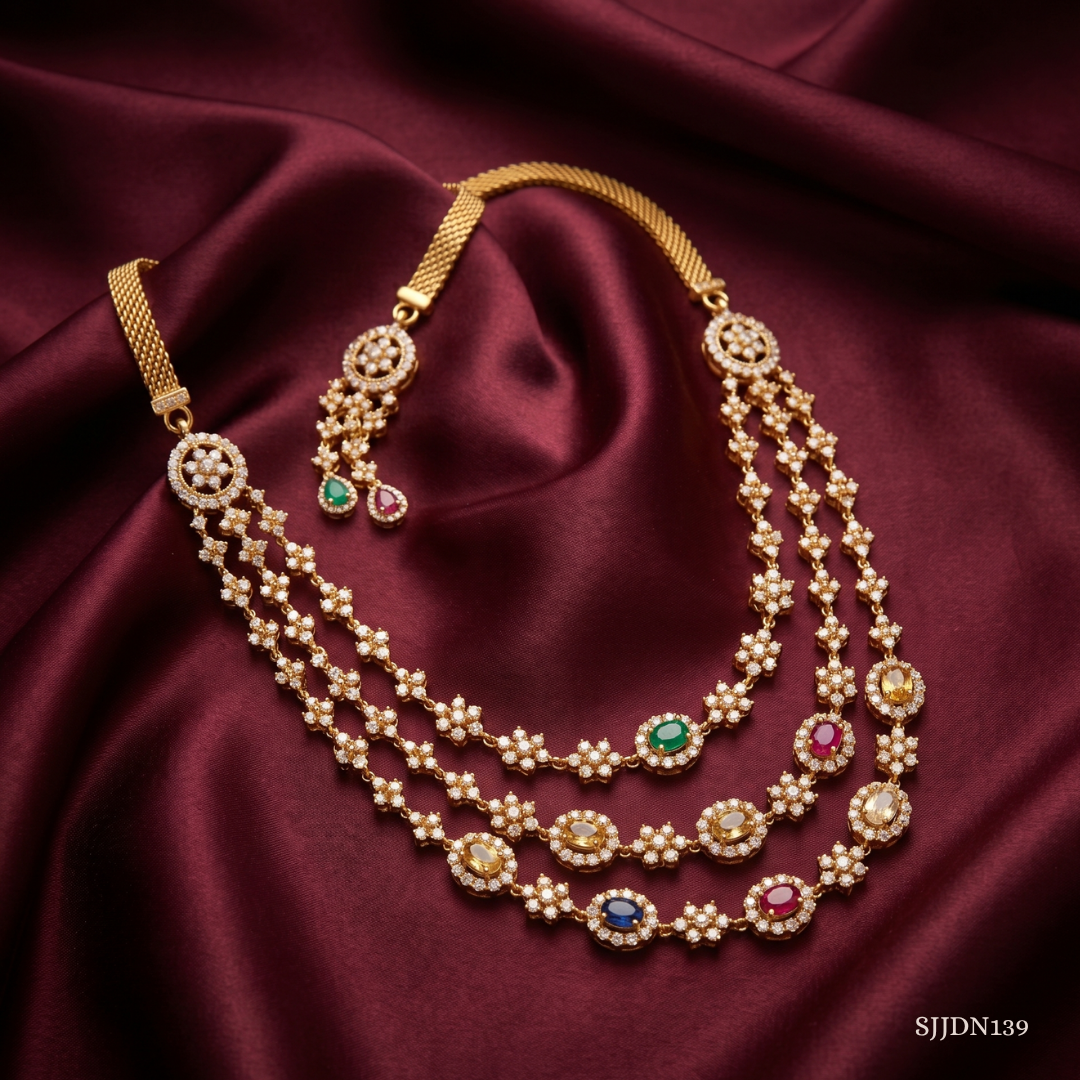 SJJDN139 | Navratna Symphony Diamond Luxury Necklace