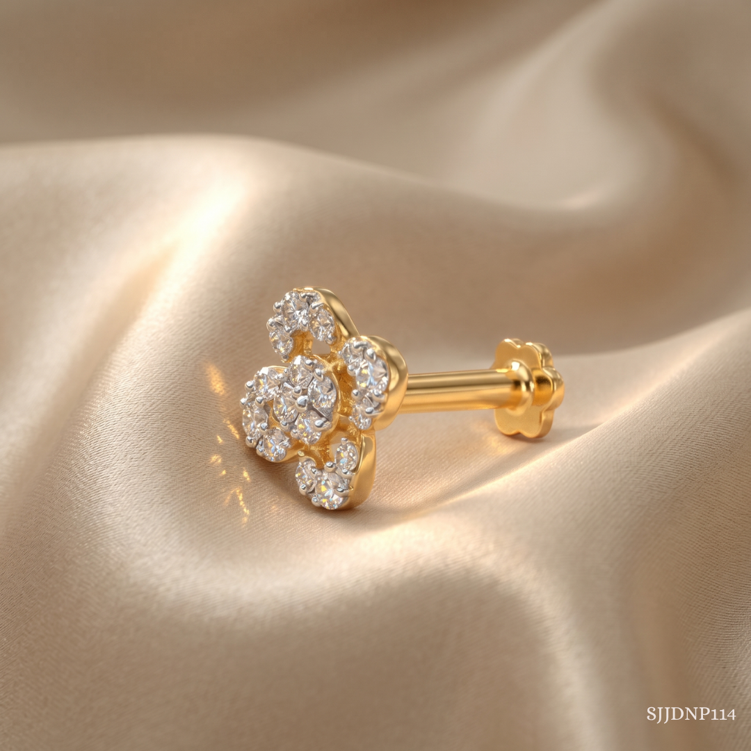 SJJDNP114 | Floral Glimmer Diamond Designer Nose Pin