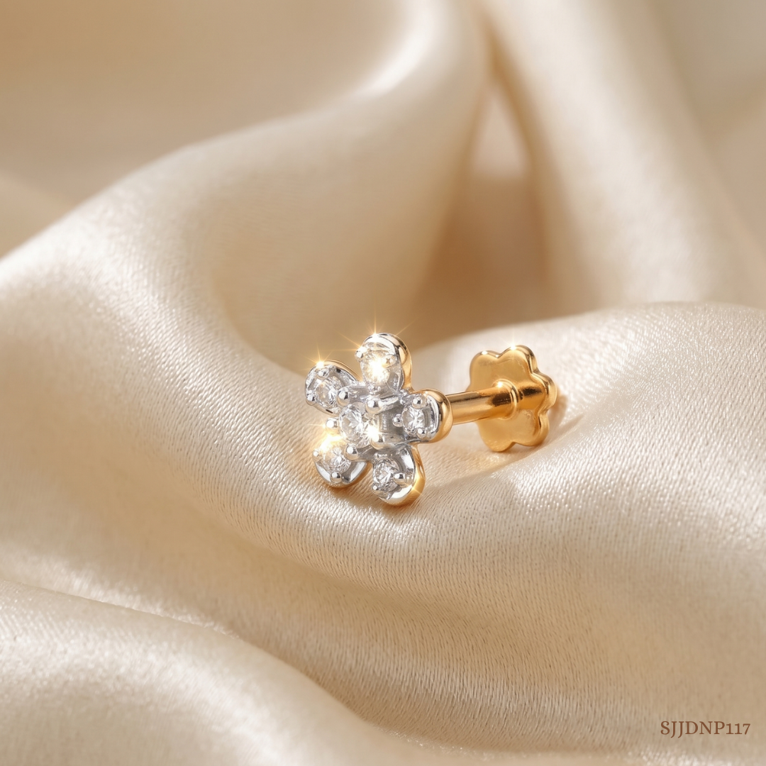 SJJDNP117 | Dewy Bloom Diamond Floral Nose Pin