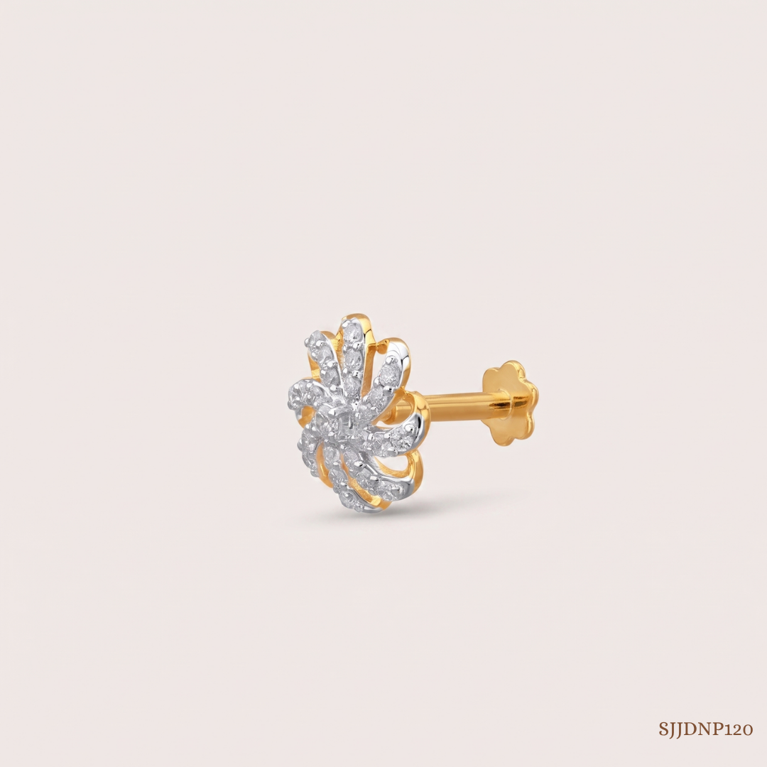 SJJDNP120 | Swirl Bloom Diamond Floral Nose Pin