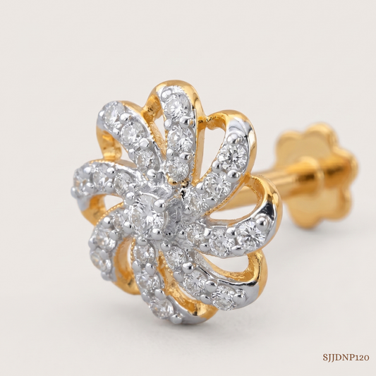 SJJDNP120 | Swirl Bloom Diamond Floral Nose Pin