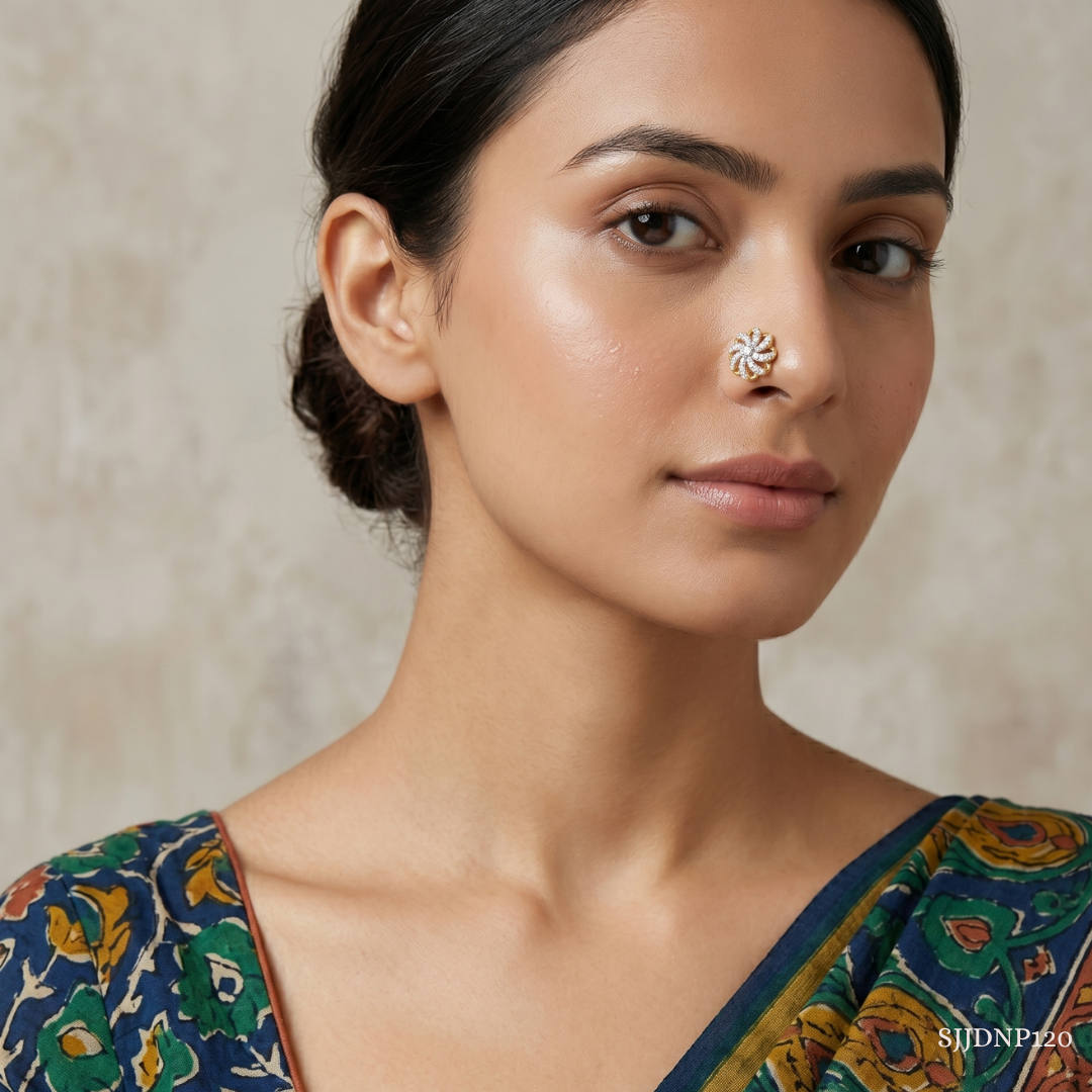 SJJDNP120 | Swirl Bloom Diamond Floral Nose Pin