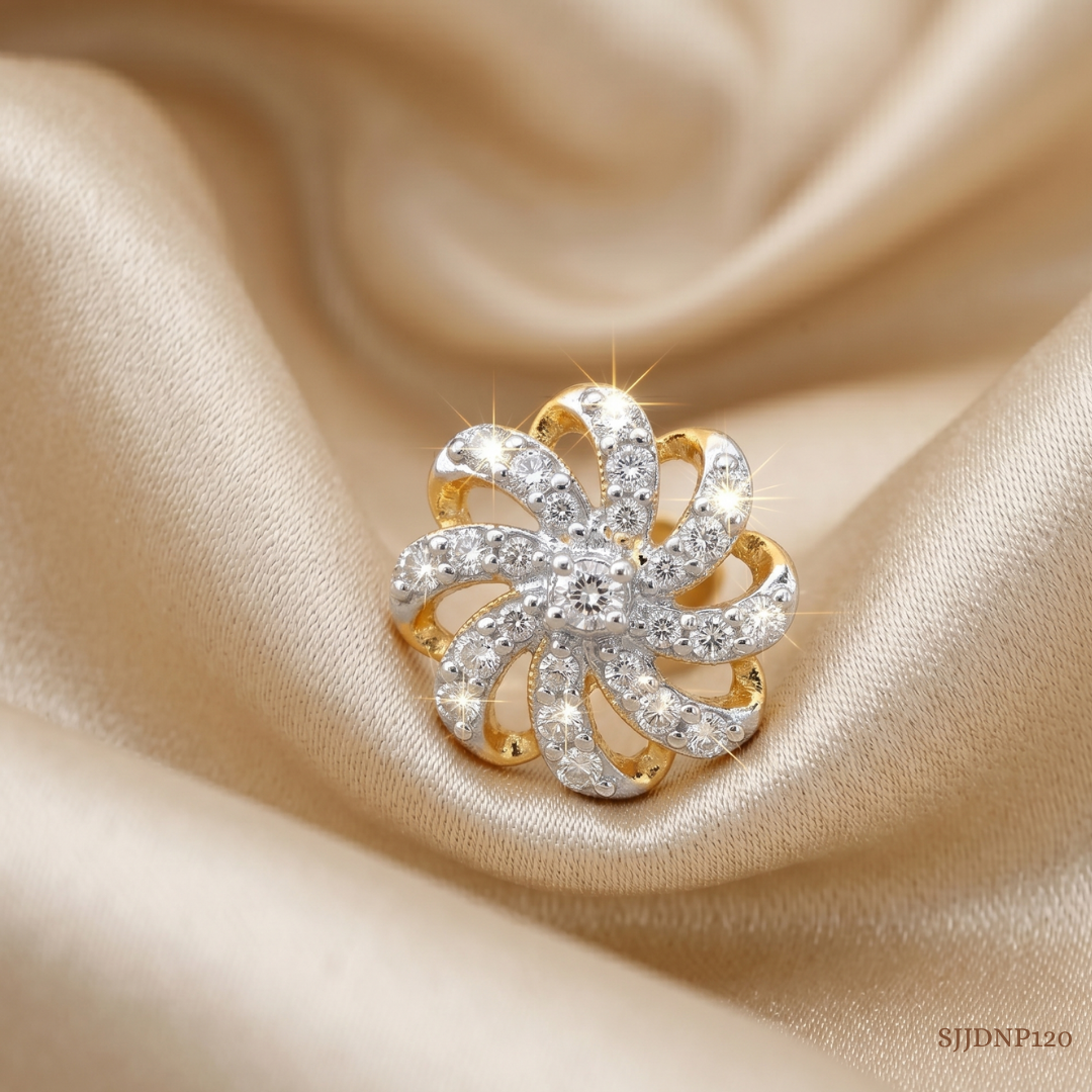SJJDNP120 | Swirl Bloom Diamond Floral Nose Pin
