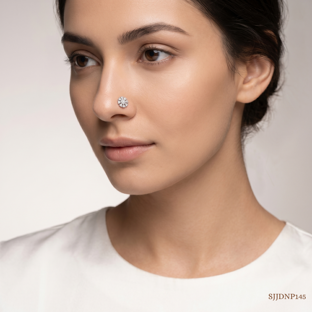 SJJDNP145 | Floral Diamond Designer Nose Pin