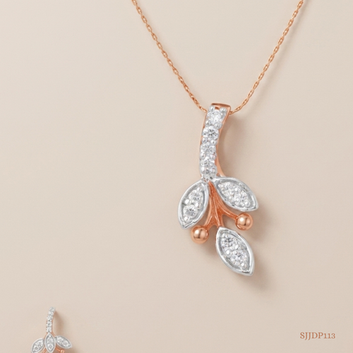 SJJDP113 | Enchanted Leaf Diamond Pendant Earrings Set