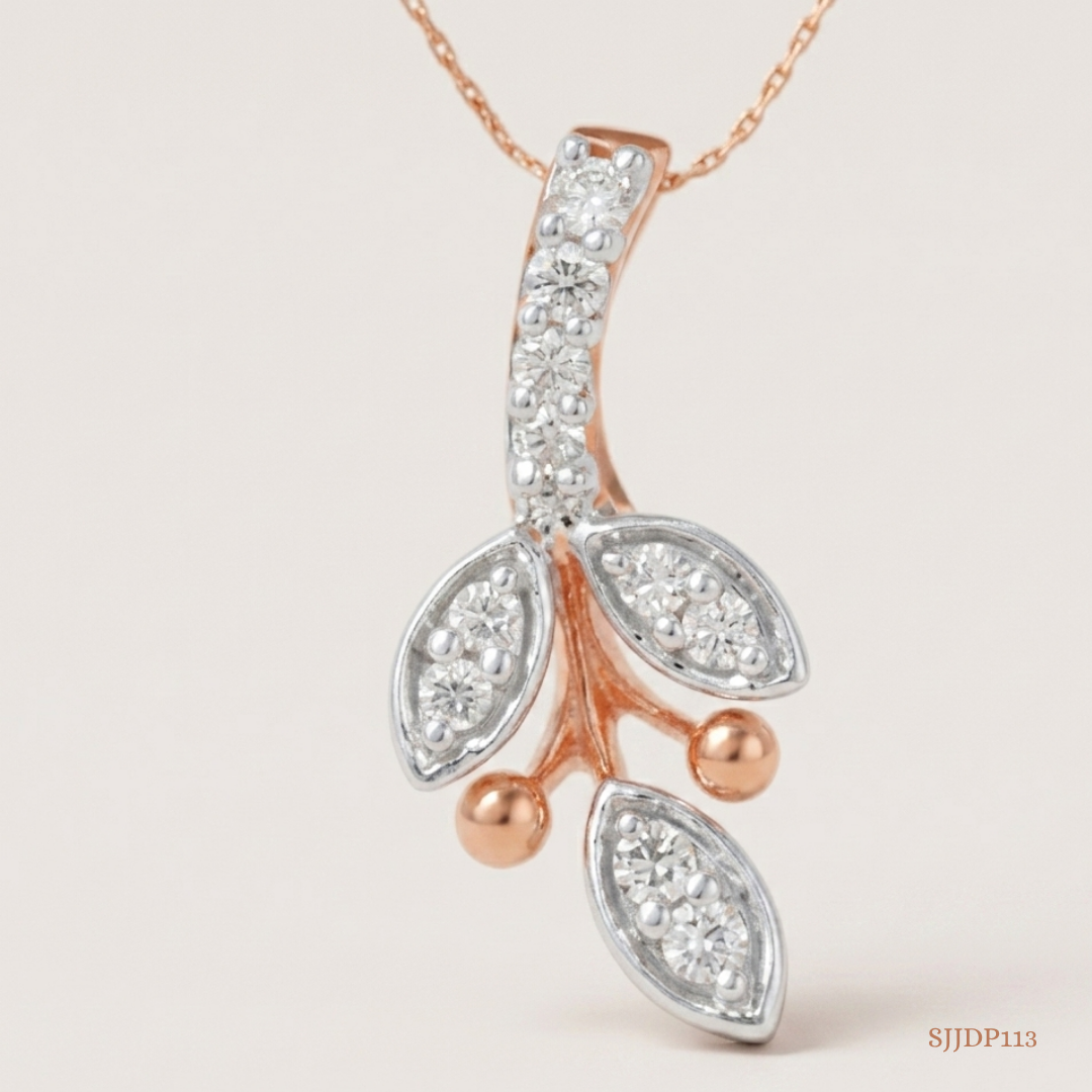 SJJDP113 | Enchanted Leaf Diamond Pendant Earrings Set