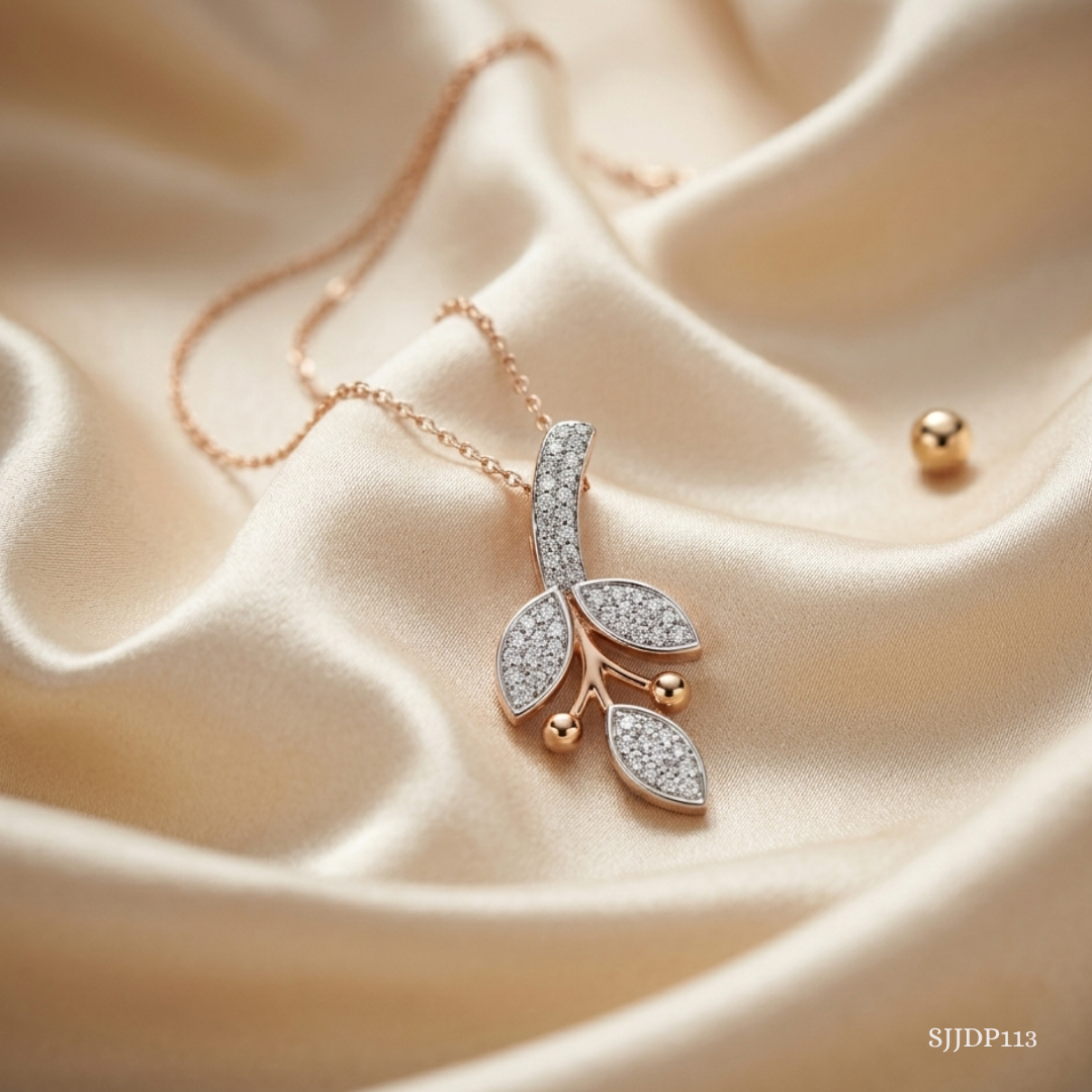 SJJDP113 | Enchanted Leaf Diamond Pendant Earrings Set