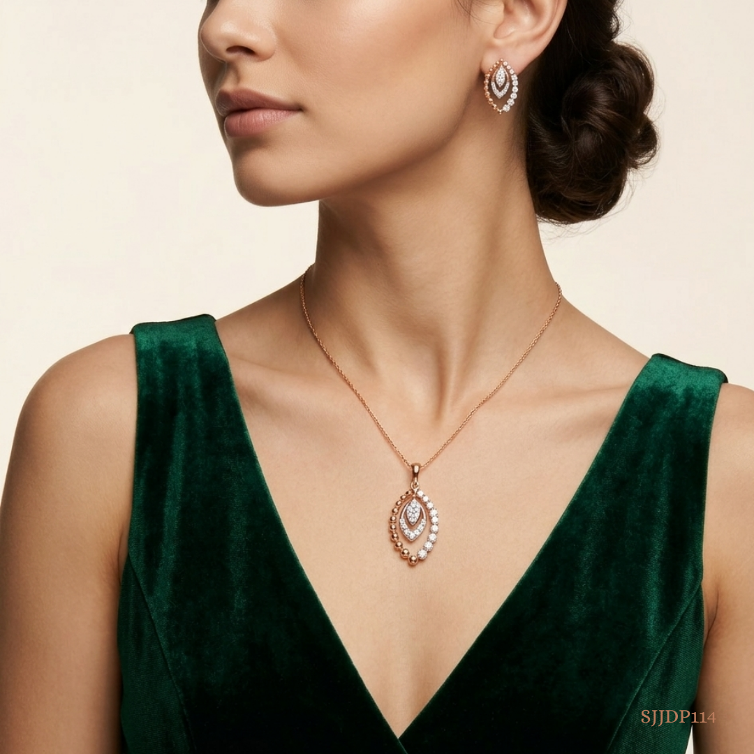 SJJDP114 | Luminous Layers Diamond Pendant Earrings Set