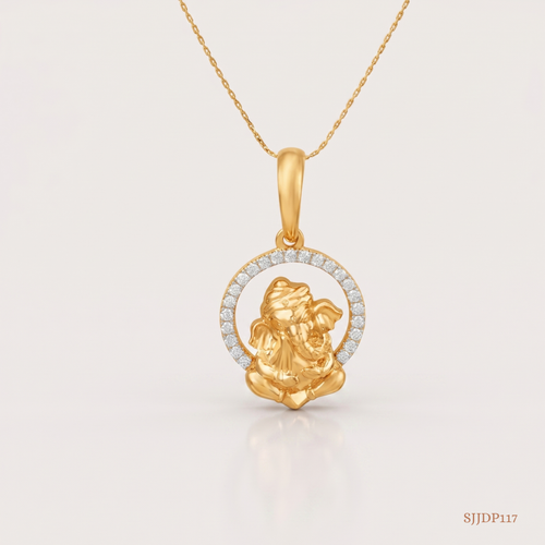 SJJDP117 | Ganesha Halo Diamond Religious Pendant