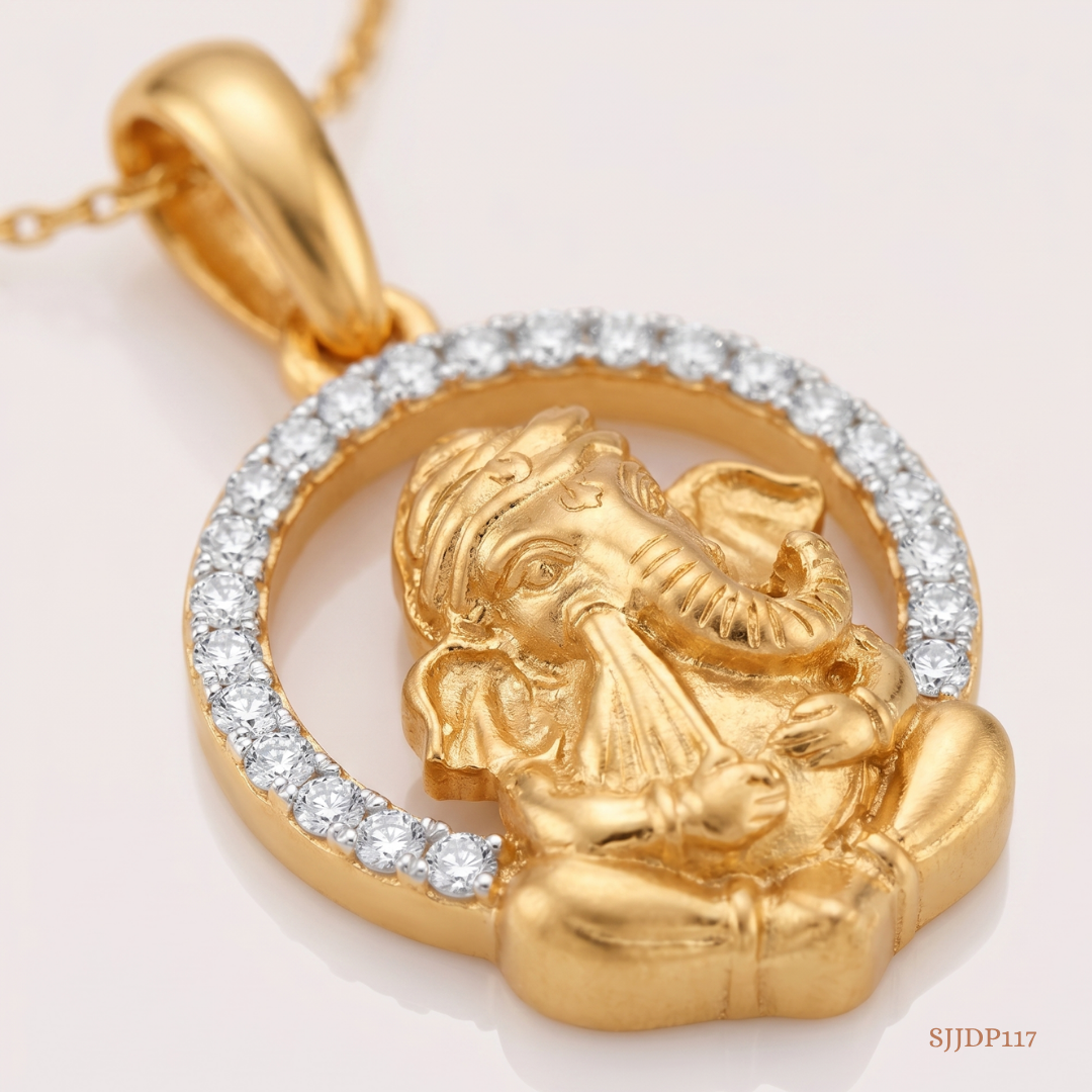 SJJDP117 | Ganesha Halo Diamond Religious Pendant