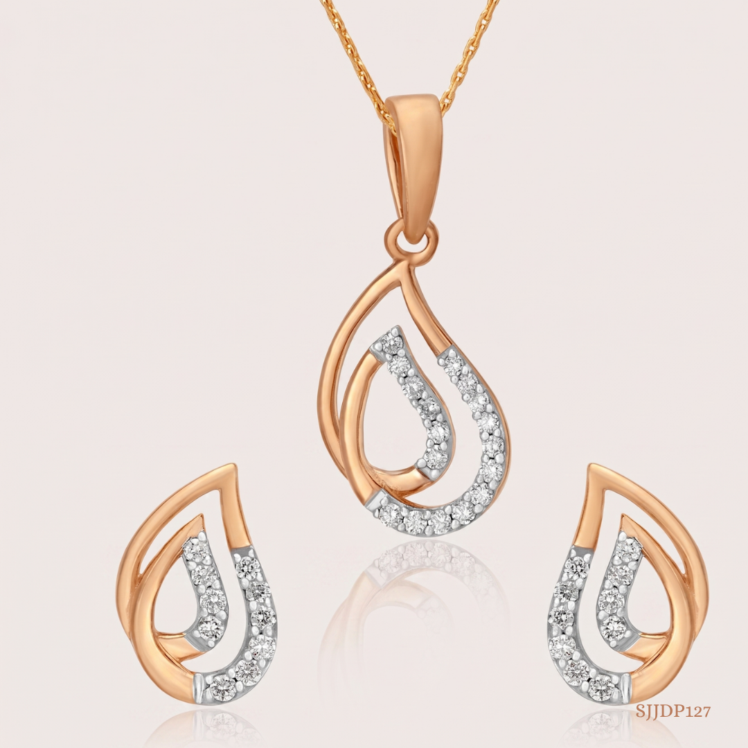 SJJDP127 | Pink Diamond Pendant Earrings Set