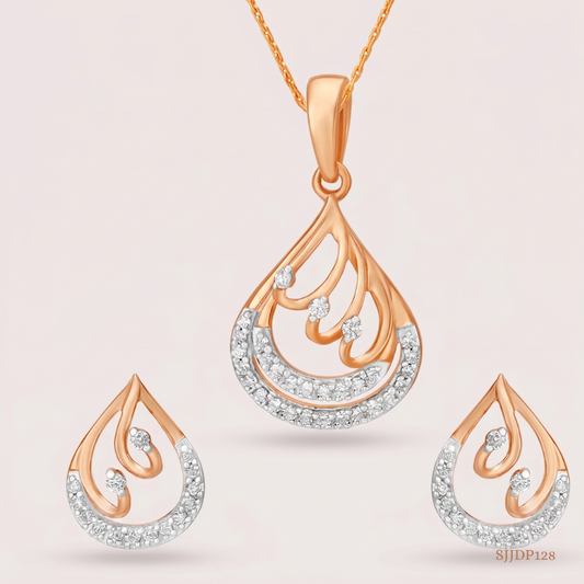 SJJDP128 | Majestic Teardrop Diamond Pendant Earrings Set