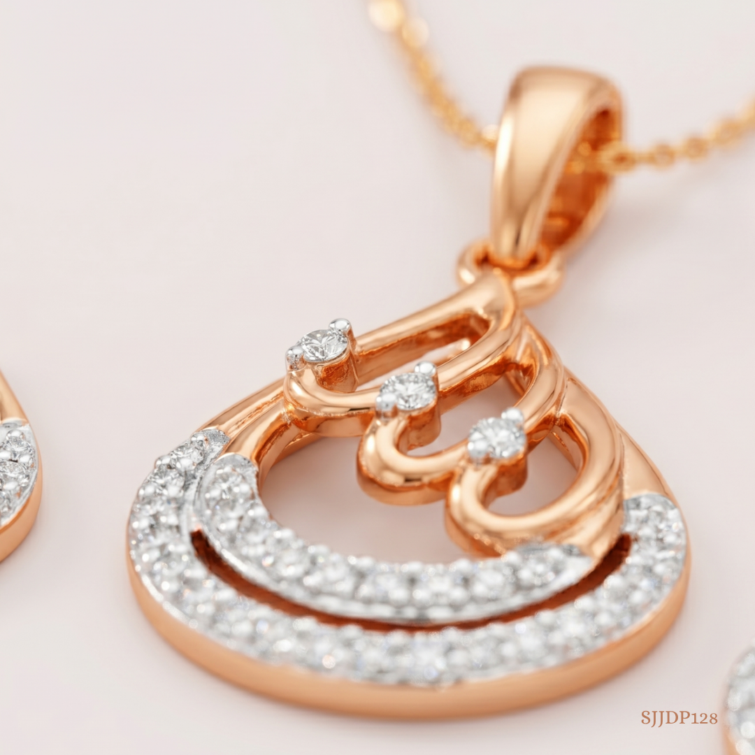 SJJDP128 | Majestic Teardrop Diamond Pendant Earrings Set