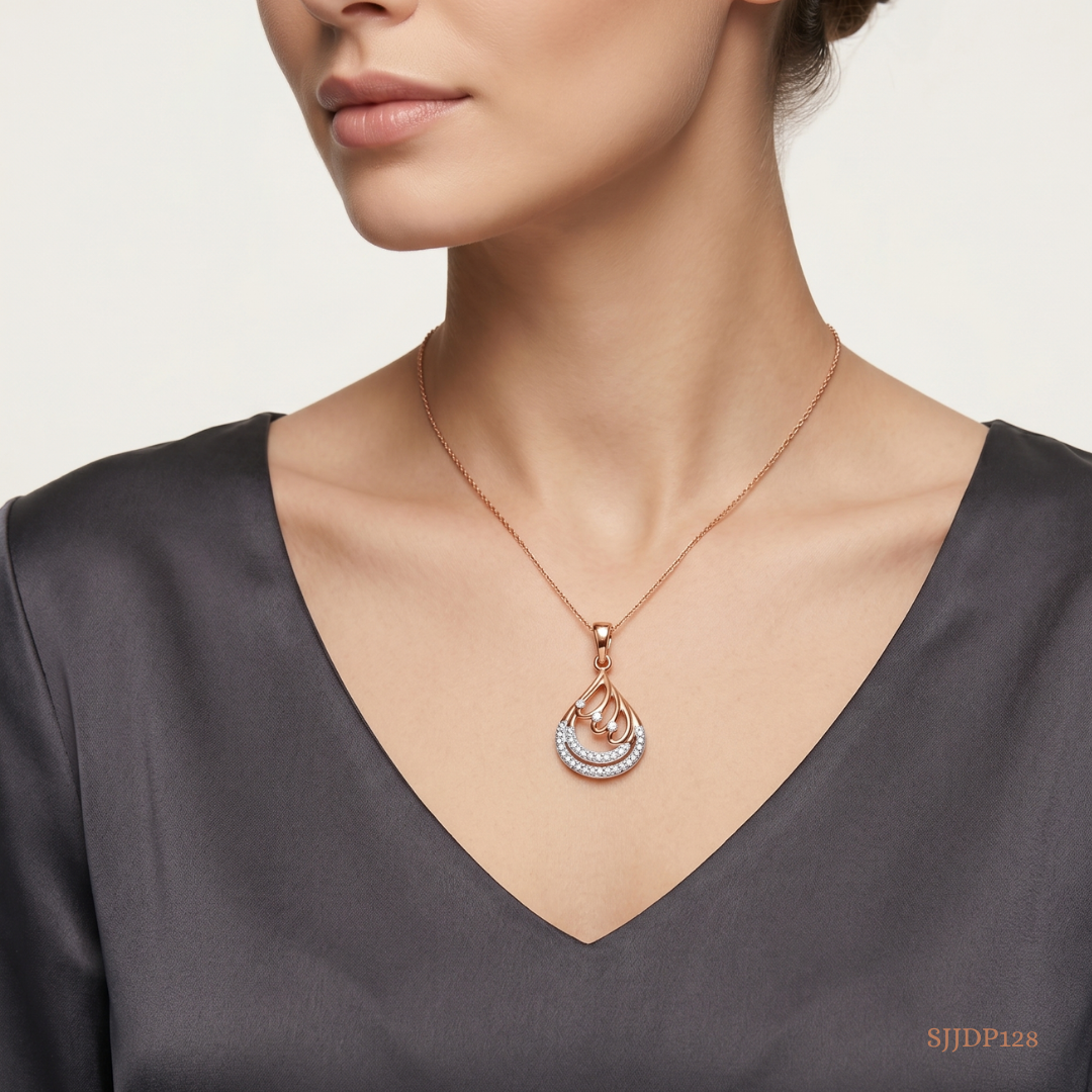 SJJDP128 | Majestic Teardrop Diamond Pendant Earrings Set