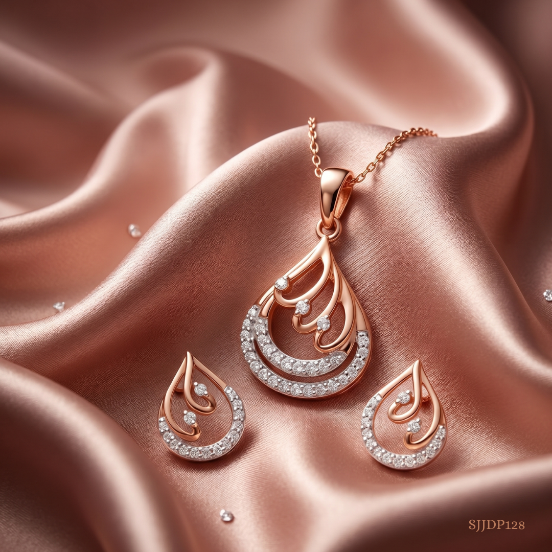 SJJDP128 | Majestic Teardrop Diamond Pendant Earrings Set