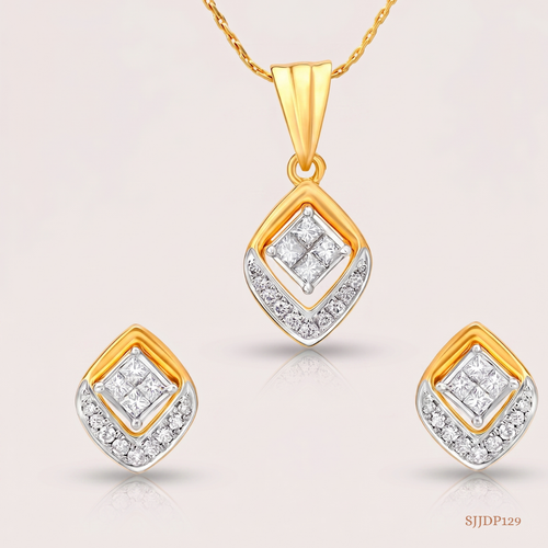 SJJDP129 | Rhombic Diamond Pendant Earrings Set
