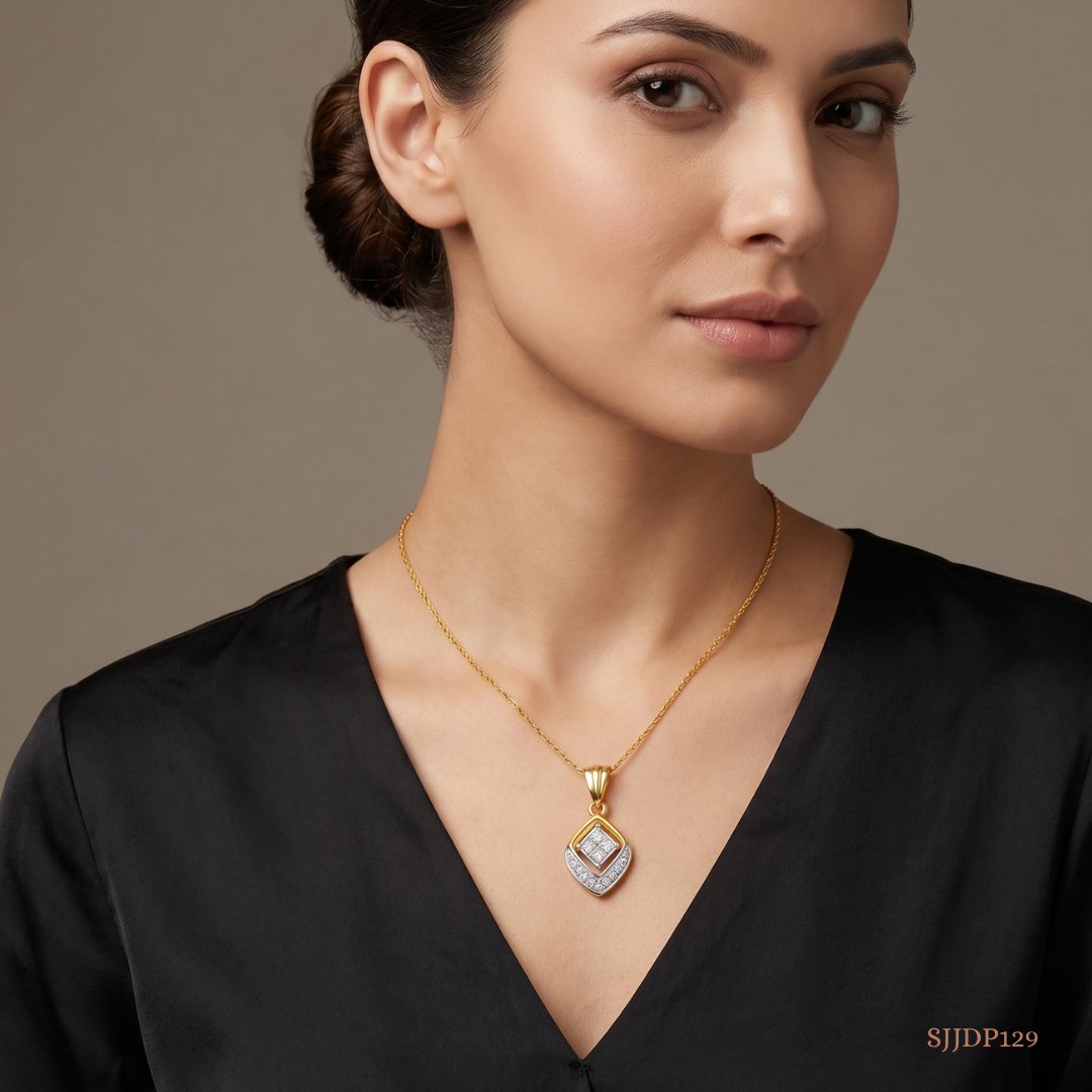 SJJDP129 | Rhombic Diamond Pendant Earrings Set